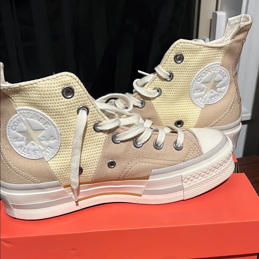 Converse Cream and Tan High-Top Sneakers Canvas Classic
